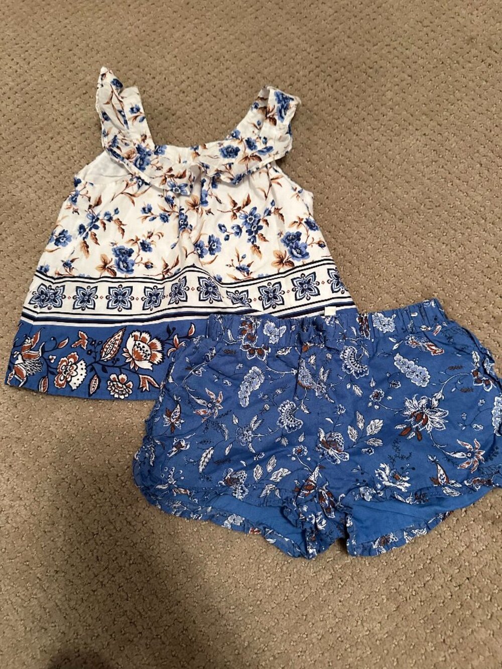 Janie and Jack Girls 2T Blue Floral Tank Top Shorts Matching Summer Set